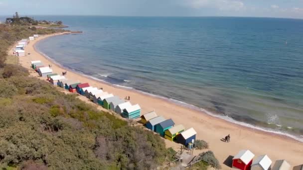 Brighton Beach Boxy Vzdušné Panoramatické Záběry Viktorie Austrálie — Stock video