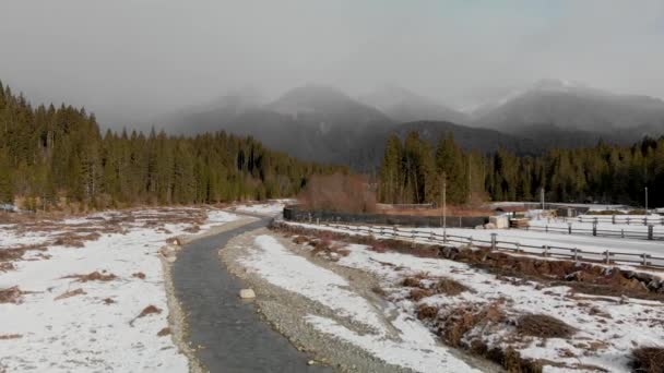 Riprese Panoramiche Del Fiume Val Visdende Una Bellissima Giornata Invernale — Video Stock