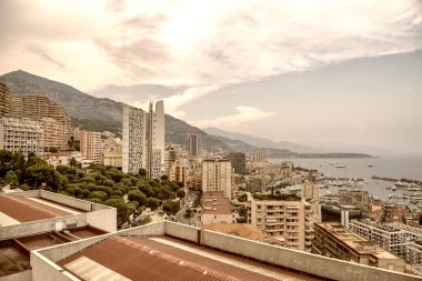 Montecarlo, Fransa. Hava şehir manzaralı egzotik bahçeleri.