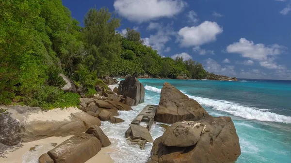 Schöne Luftaufnahme Vom Strand Der Seychellen Aus Der Drohnenperspektive — Stockfoto