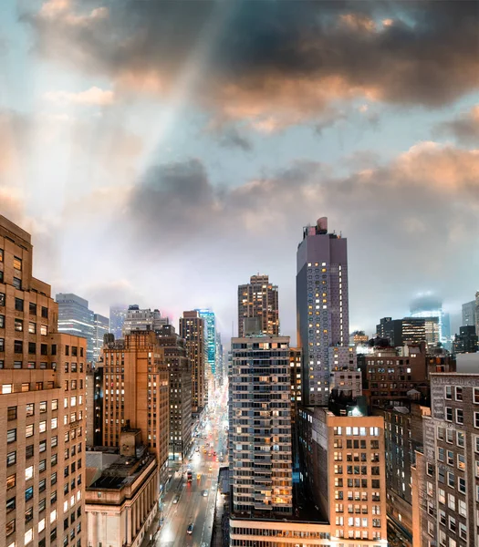 Skyline Midtown Manhattan Notte Vista Tetto Della Città — Foto Stock