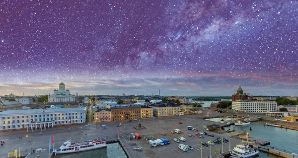 Helsinki Aerial View Summer Season Starry Night City Skyline — Stock Photo, Image