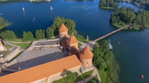 Vista Aérea Del Castillo Trakai Atardecer Lituania — Foto de Stock