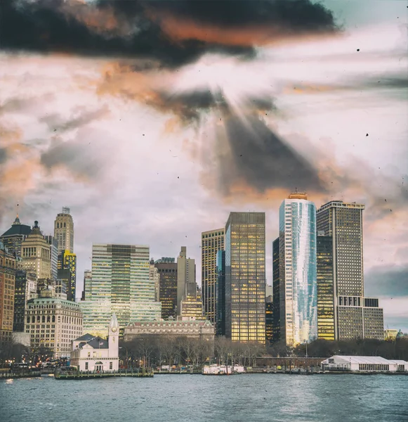 Unteren Manhattan Sonnenuntergang Skyline Von Einem Kreuzfahrtschiff Aus Gesehen New — Stockfoto