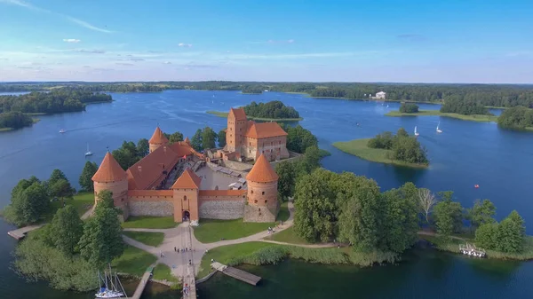 Légi Felvétel Trakai Castle Naplemente Litvánia — Stock Fotó