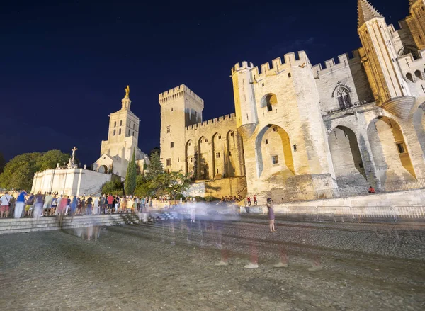 Palác Papežů Avignonu Francie Vnější Pohled Krásnou Noc — Stock fotografie