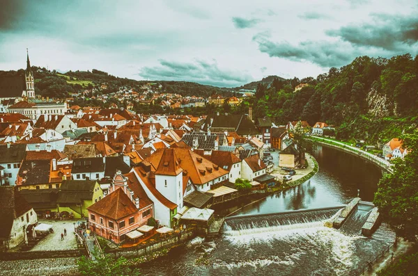 Widok Lotu Ptaka Średniowiecznego Miasta Český Krumlov Republika Czeska — Zdjęcie stockowe