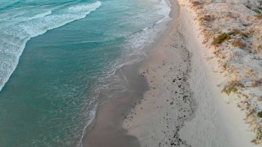 Kanguru Adası'nda günbatımı Snelling Beach. Havadan görünümü.