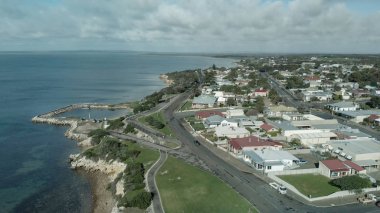 Kingscote cityscape ve kıyı şeridi hava görünümünü, Kanguru Adası, Güney Avustralya.