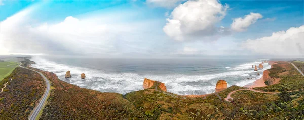 Dvanáct Apoštolů Při Východu Slunce Port Campbell Austrálie Letecký Pohled — Stock fotografie