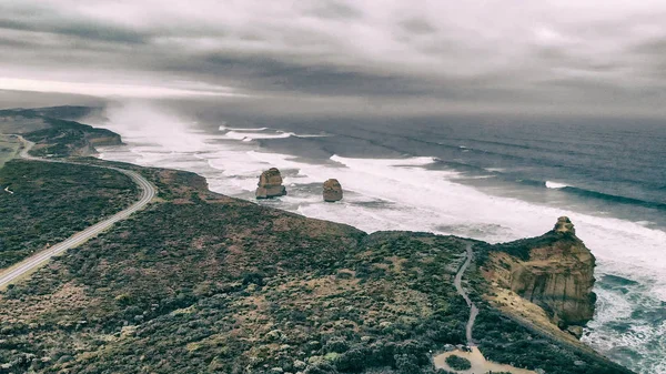 Twaalf Apostelen Bij Zonsopgang Victoria Australië Panoramisch Uitzicht Vanuit Lucht — Stockfoto