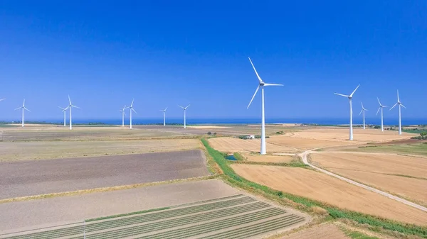 Industrial Windmills Aerial View Summer Season — Stock Photo, Image