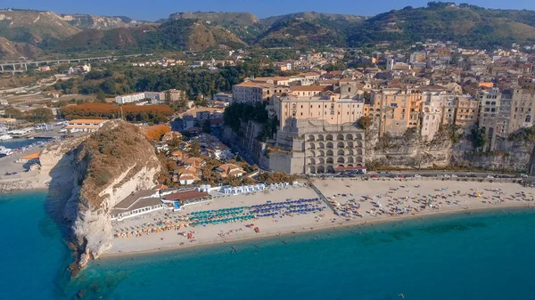 Tropea Calabria Vista Aérea Ciudad Monasterio Costa Desde Perspectiva Los — Foto de Stock