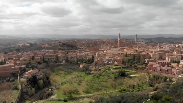 Imágenes Aéreas Panorámicas Del Horizonte Medieval Siena Toscana — Vídeos de Stock