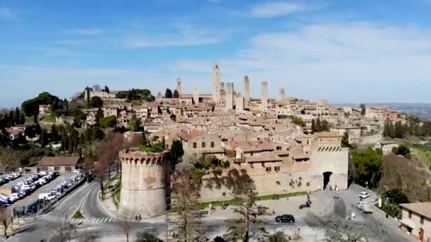 Metraje Aéreo Ciudad Medieval San Gimignano Provincia Siena Toscana Italia — Vídeos de Stock