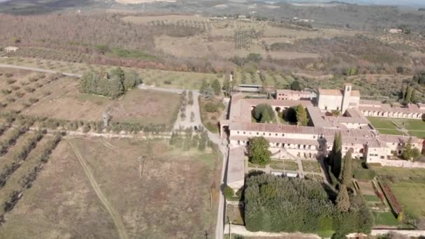 Amazing Panoramic Aerial Footage Pontignano Charterhouse Siena Tuscany — Stock Video