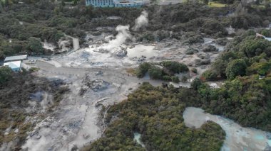 Te Puia National Park in New Zealand. Aerial view of Geysers at  clipart