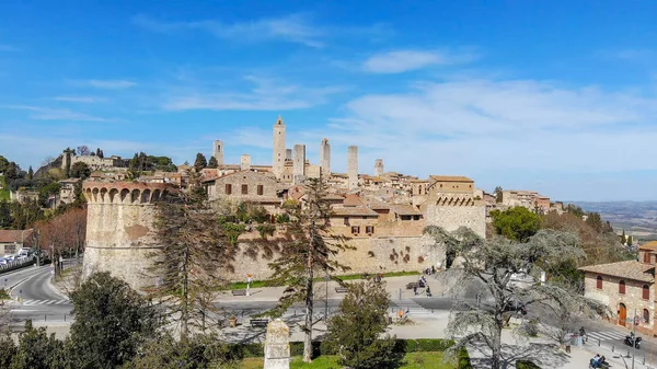 Bella vista aerea sullo skyline di San Gimignano, Toscana — Foto Stock