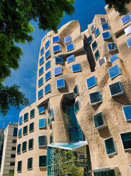 SYDNEY - NOVEMBER 10, 2015: View of paper bag building or the Dr Chau Chak Wing Building at the University of Technology. It was designed by architect Frank Gehry.