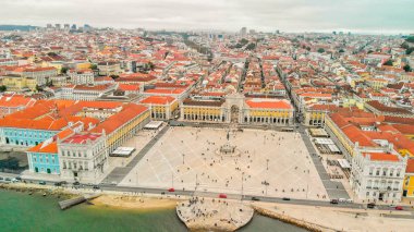 Lisbon, Portugal. Aerial view of Commerce Square and city skylin clipart