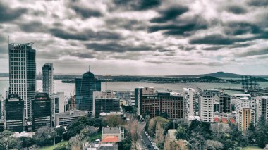 Auckland, Yeni Zelanda-Ağustos 2018: ci panoramik havadan görünümü