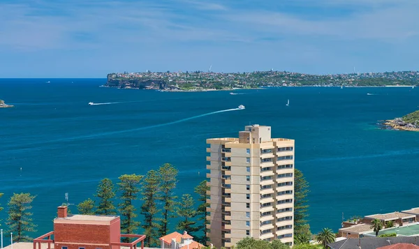 Vista aérea panorâmica do horizonte de Manly Beach em um dia ensolarado, Aus — Fotografia de Stock