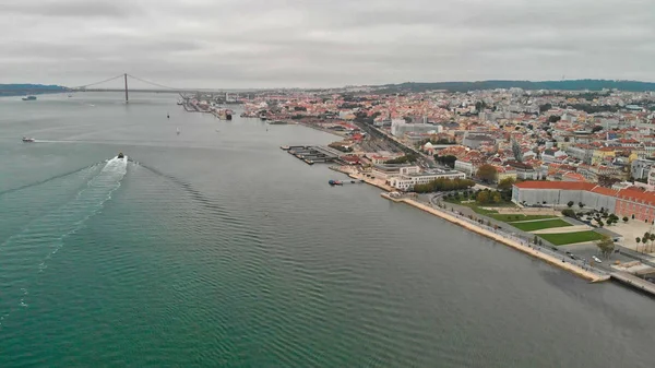 Lisbon coastline and bridge, Portugal aerial view — Stock Photo, Image