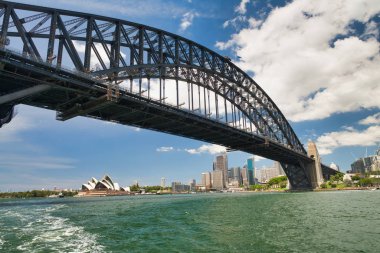 Sydney-Ekim 2015: bir güneş üzerinde Sydney Harbor panoramik görünümü