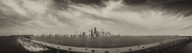 Miami ve Rickenbacker Causeway, florid panoramik havadan görünümü