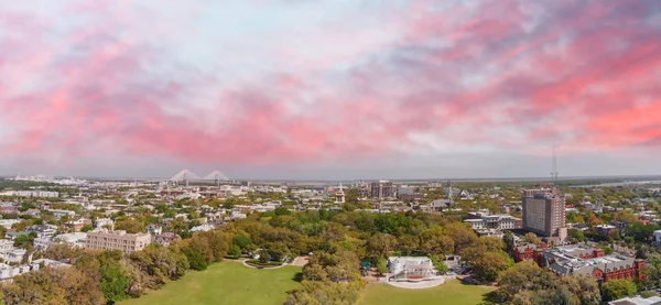 Panoramic aerial view of Forsyth Park in Savannah — Stock Photo, Image