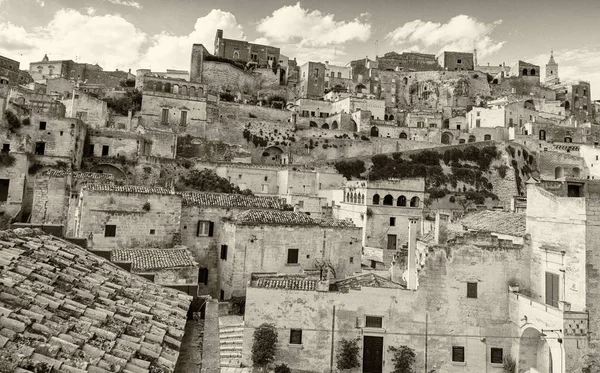 Matera, Apúlia. Bela paisagem preto e branco — Fotografia de Stock
