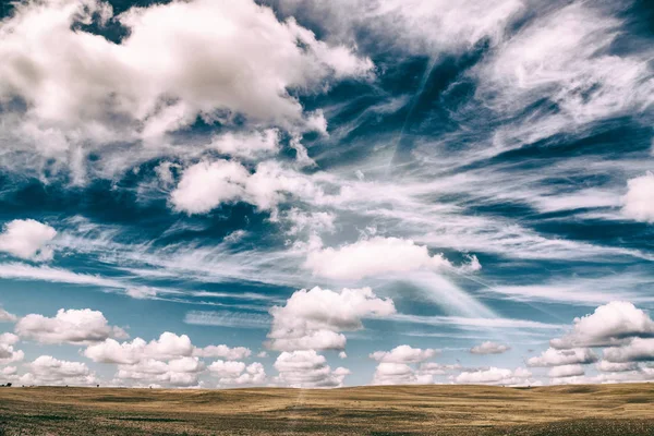 Bellissimo cielo blu su un meado marrone in autunno. Bella caduta — Foto Stock