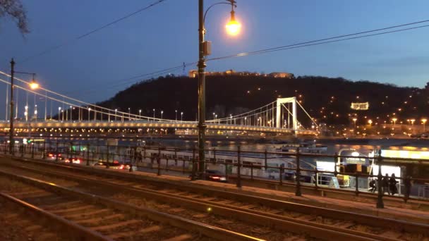 Мальовничі Кадри Красивого Міста Будапешт Вночі Угорщина — стокове відео