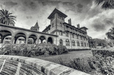 Flagler College 'ın gün batımında güzel manzarası, St Augustine-Flor