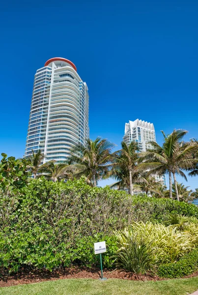 Gebouwen en bomen in South Pointe Park, Miami Beach — Stockfoto