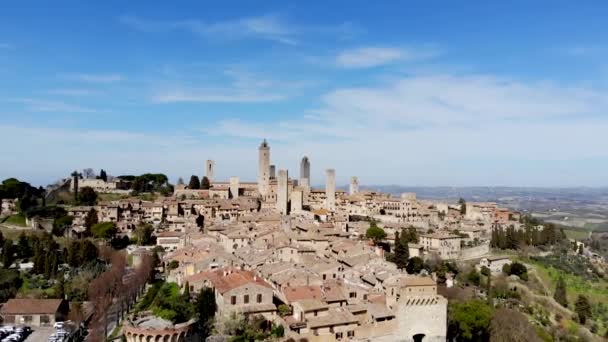 Metraje Aéreo Ciudad Medieval San Gimignano Provincia Siena Toscana Italia — Vídeos de Stock