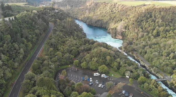 Huka Falls, Nueva Zelanda. Vista aérea desde el dron — Foto de Stock