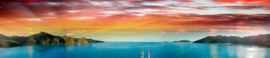 Whitsunday Adaları, Avustralya. Güzel deniz manzarası havadan görünümü