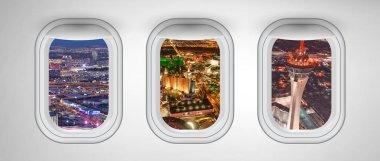 Üç uçak ile görüldüğü gibi Las Vegas gece hava silueti Wi