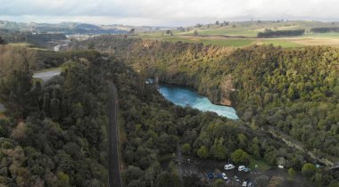 Güzel Huka Falls hava havai görünümü, Yeni Zelanda