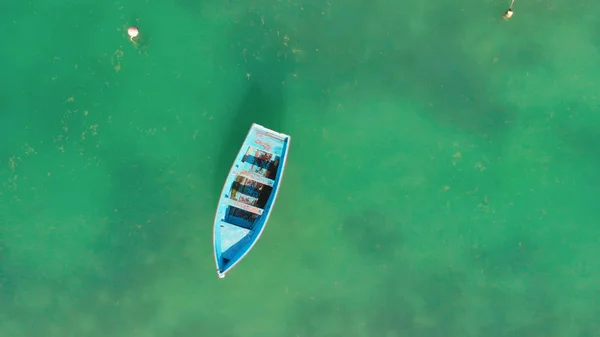Overhead aerial view of boat