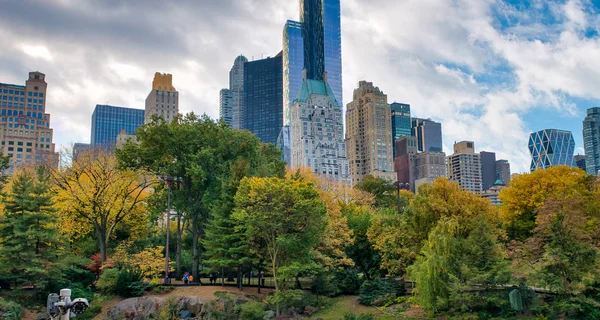Ice Rink in Central Park with skyscrapers on background — Stock Photo, Image