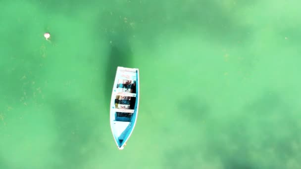 Imagens Aéreas Pequeno Barco Água Azul Turquesa — Vídeo de Stock