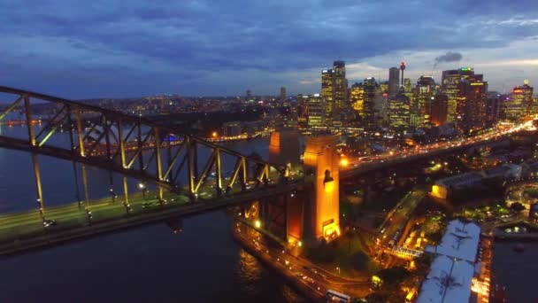 Záběry Městské Scény Krásného Sydney Bridge Noci — Stock video