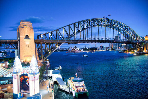SYDNEY - AUGUST 20, 2018: Aerial view of Sydney Harbor Bridge at