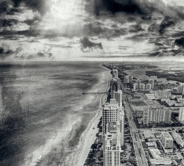 Miami Beach Skyline Coucher Soleil Magnifique Vue Aérienne Depuis Ciel — Photo