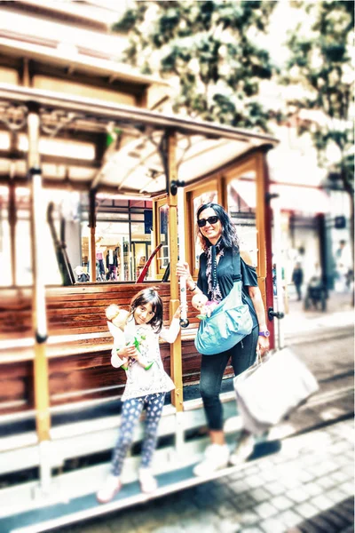 Young Woman Shopping Bags Backpack City — Stock Photo, Image