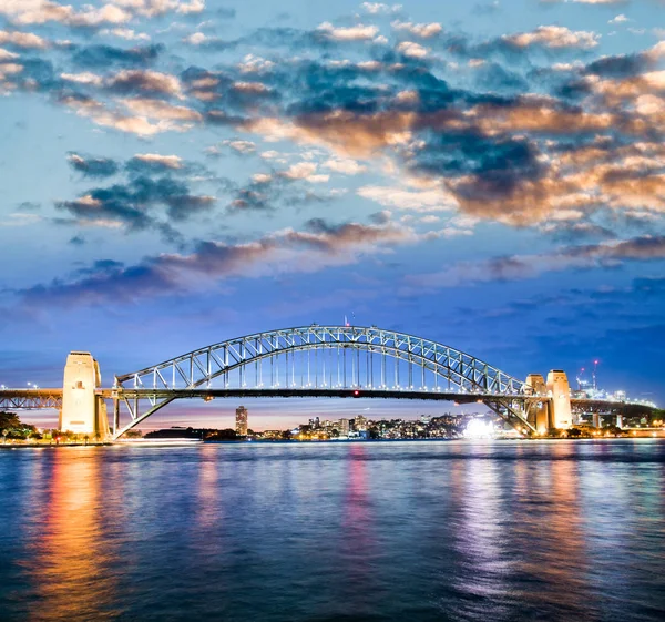 Sydney Harbour Bridge Nocą Wielka Brytania — Zdjęcie stockowe