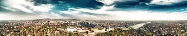 Budapest Hungary Panoramic Aerial View City Skyline Sunset Citadel Hill — Stock Photo, Image