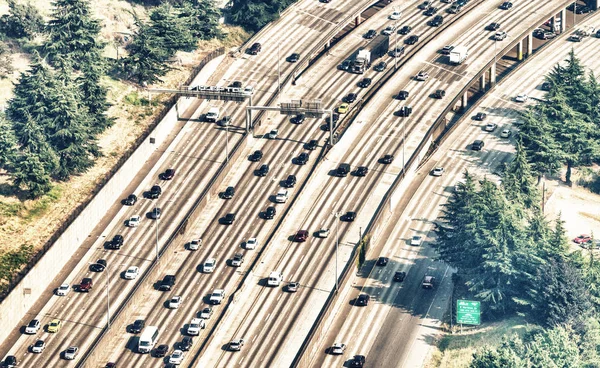 Heavy traffic on the highway, aerial view.